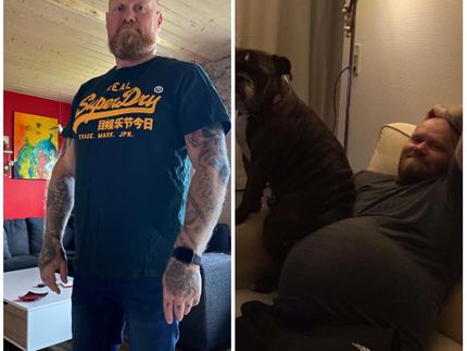 Lidt dårligt billede men til højre er taget på dagen jeg startede i 2019 og til ventre er lige præcis 14 uger og 34 kg senere..